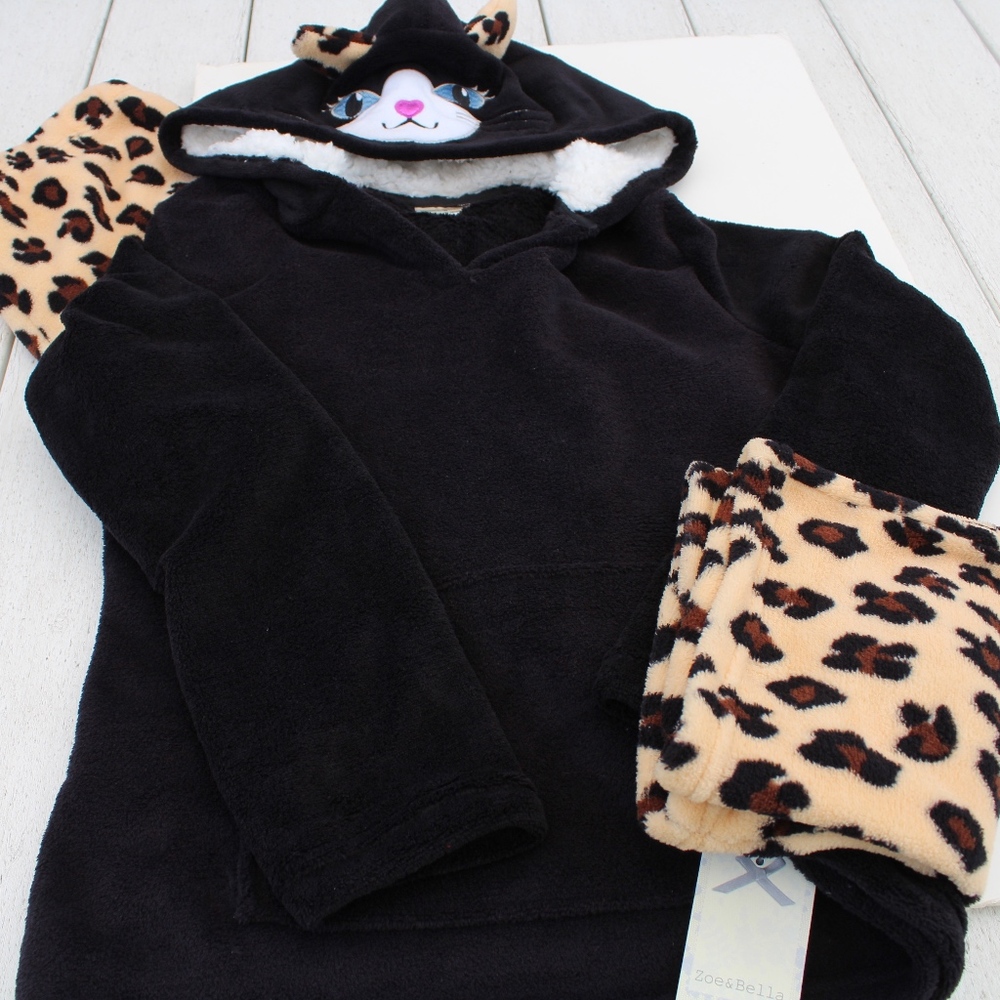 Zoe & Bella 2 pc Cat Critter Fleece PJ Set sz M